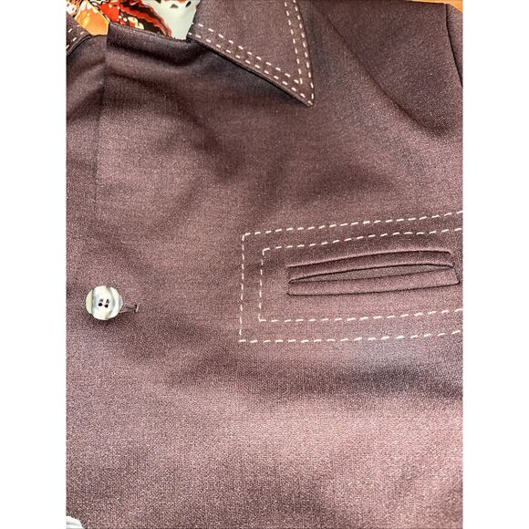 Vintage Jacket Button Up Vtg 60s 70s Polyester Pointed Collar Brown Est M/L - Picture 2 of 9
